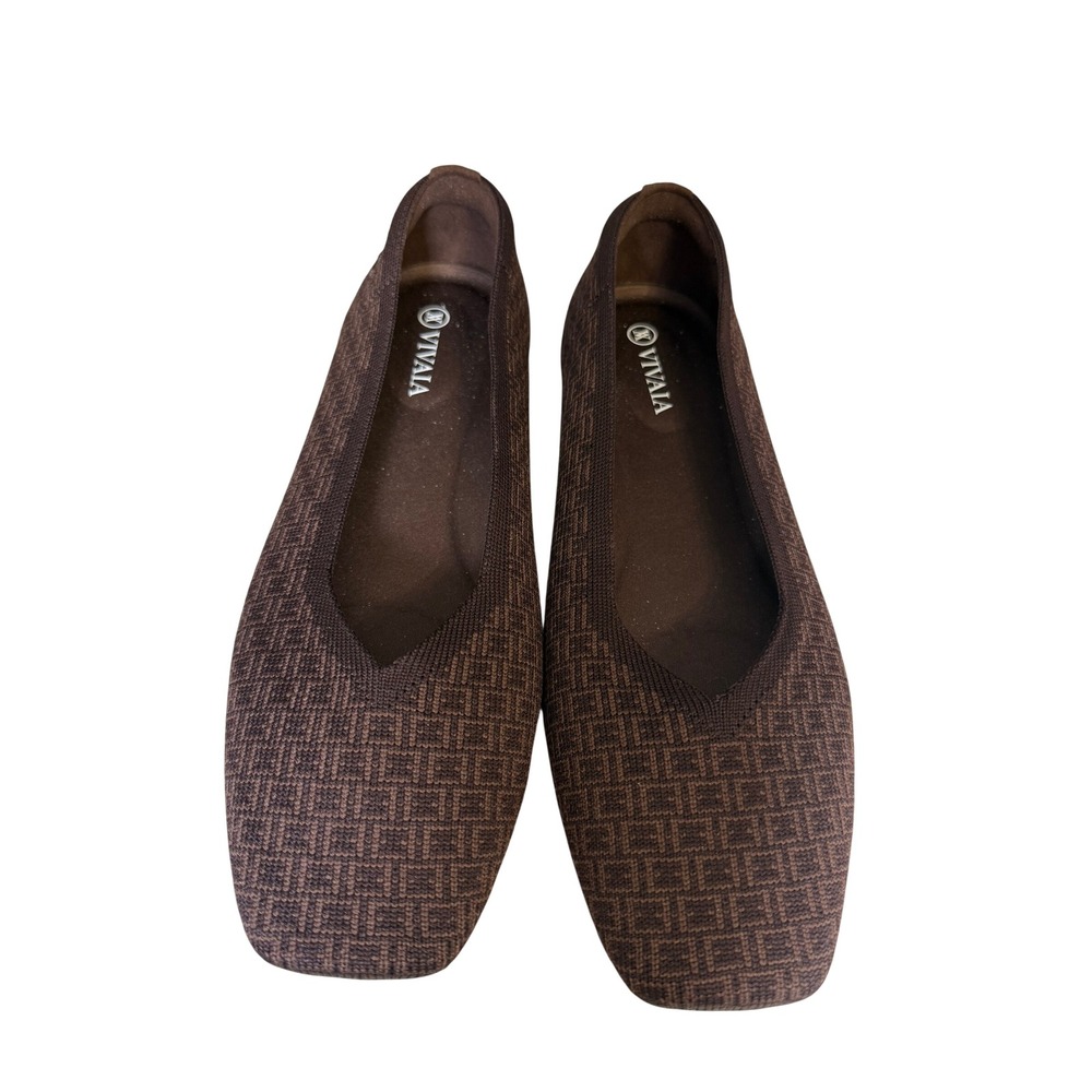 Vivaia Margot Flats 38 Brown Square Toe V-Cut Knit Walking Shoes US 7.5 8